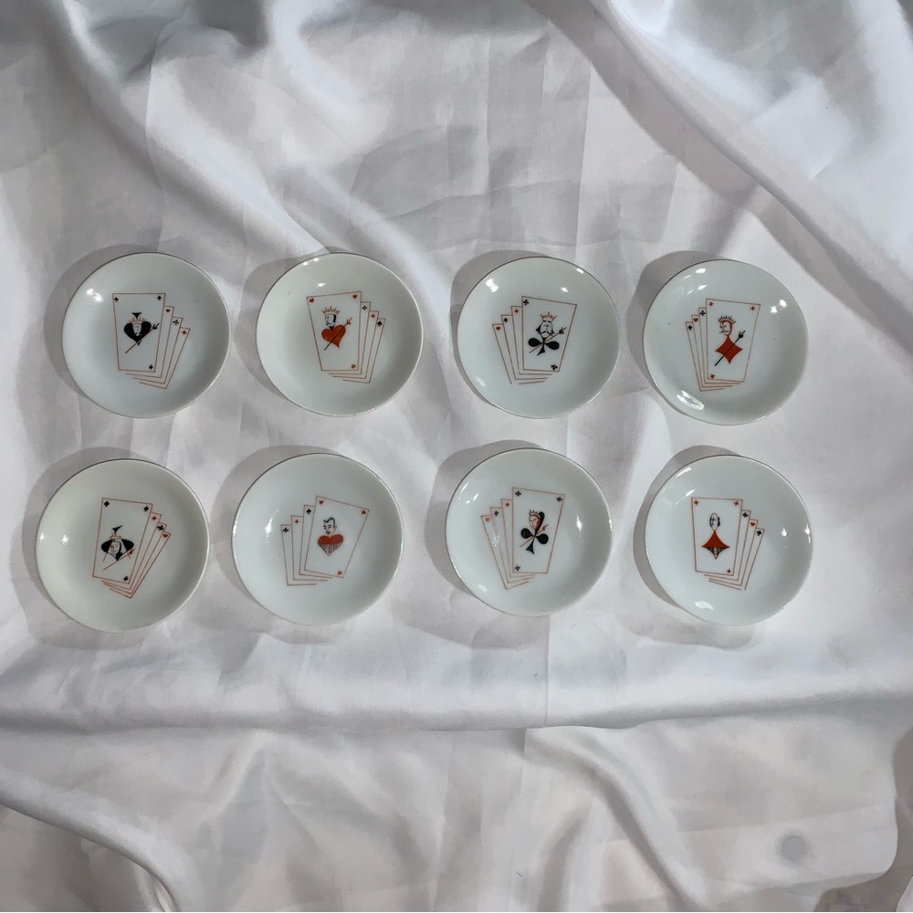 SET of EIGHT mini hand painted PLAYING CARD plates GDA LIMOGES